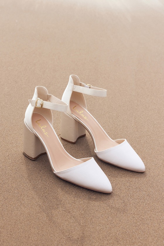 Be Mine Bridal Wide Fit Neima block heeled shoes in ivory satin | ASOS |  Wide fit bridal shoes, Block heel shoes, Wide fit wedding shoes